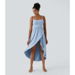 NWT Halara Breezeful High Low 2-Piece Pocket Flowy Casual Dress Thin Ice Blue, M